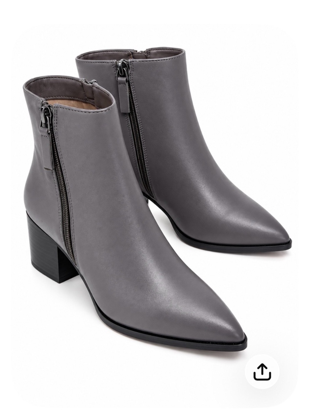 Paolo Gray Pointed Toe Ankle Booties with Block Heel